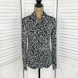 Calvin Klein Animal Print Button Front Shirt Blouse Black White XS